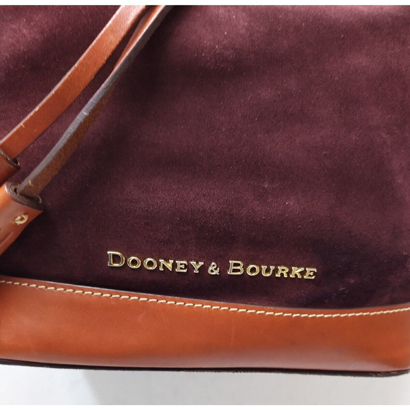Dooney & Bourke Burgundy Suede Leather Drawstring Bucket Shoulder Bag - Picture 6 of 16